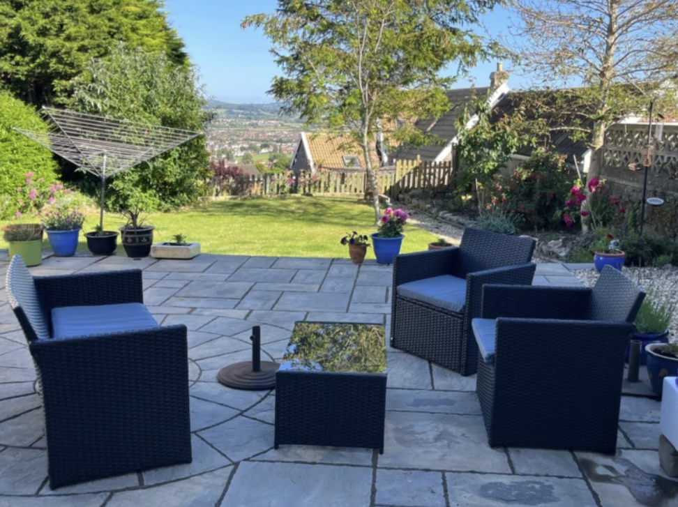 Black 4 Piece Rattan Furniture Set with Grey Cushions, 2 Armchairs and Dark Coffee Table