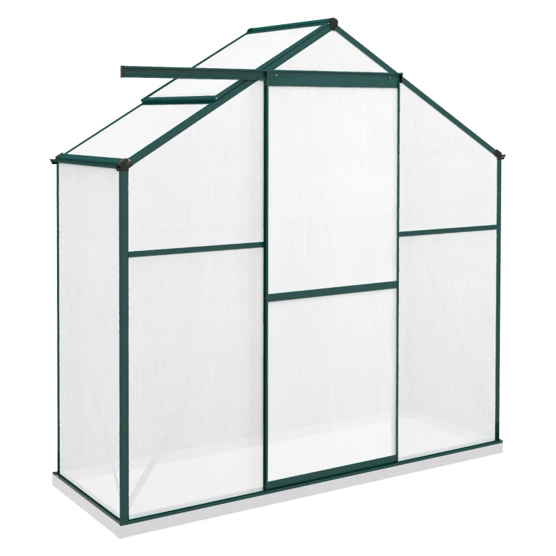 6x2.5ft Green Polycarbonate Walk-In Greenhouse with Rain Gutter, Sliding Door, Window & Foundation