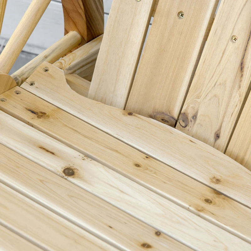 Natural Wooden Adirondack Rocking Chair - Reclining Armchair for Outdoor Garden, Patio, and Porch - Size: Standard