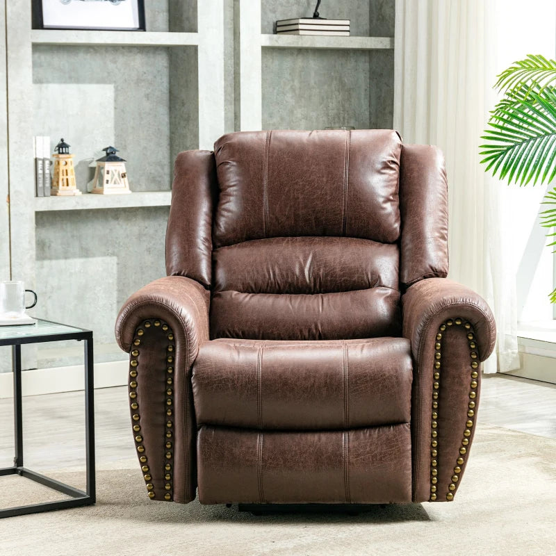 Large Executive Power Lift Recliner Chair with Heating and Massage, Heavy Duty Faux Leather, USB Port, Brown