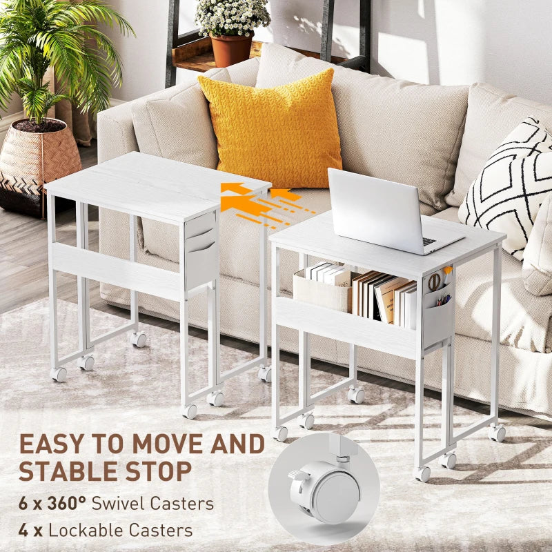 63 cm White Drop Leaf Writing Desk - Compact Home Office Workstation with Versatile Folding Design