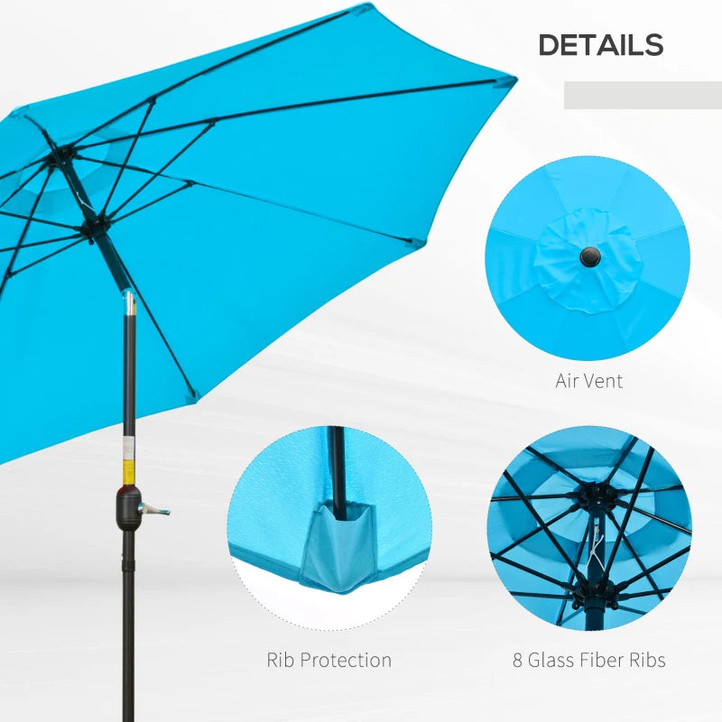 Blue 2.6M Patio Umbrella with Tilt Shade and Crank