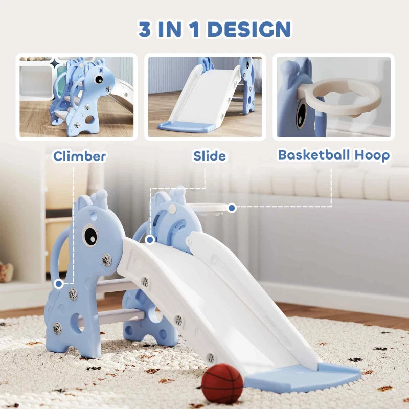 Giraffe Shape 3 in 1 Kids Slide Climber with Basketball Hoop for Indoor Play Age 1-3