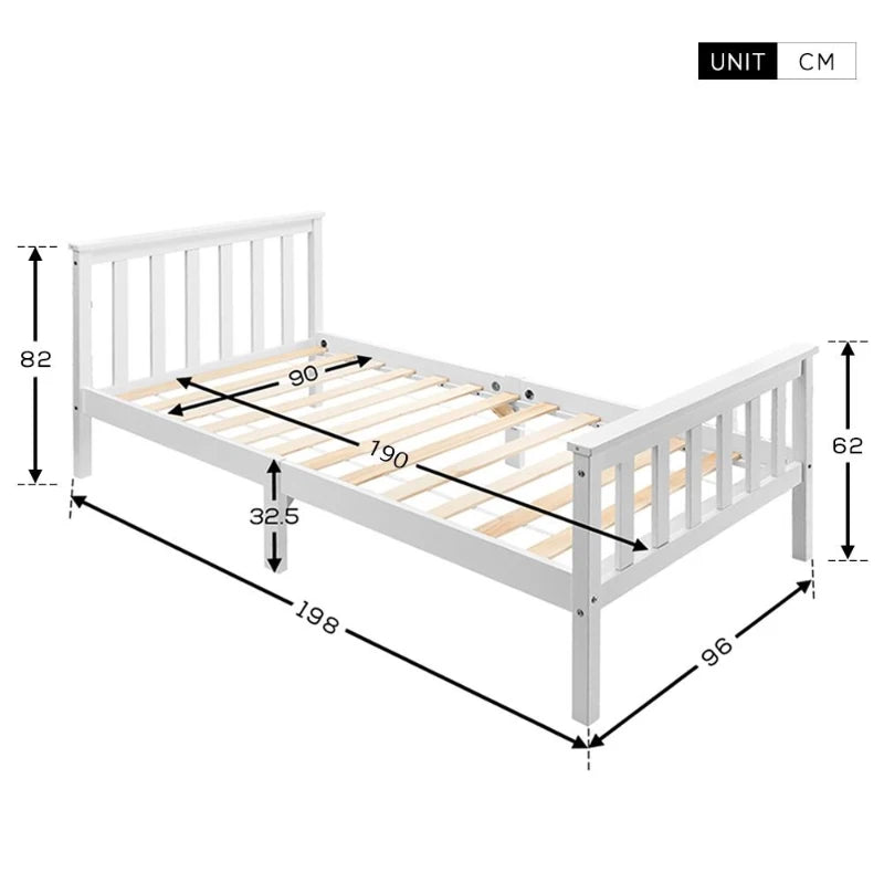 3ft Wooden Single Bed with Headboard & Footboard - Durable White Frame, 190x90 cm, Perfect for Kids & Guest Rooms