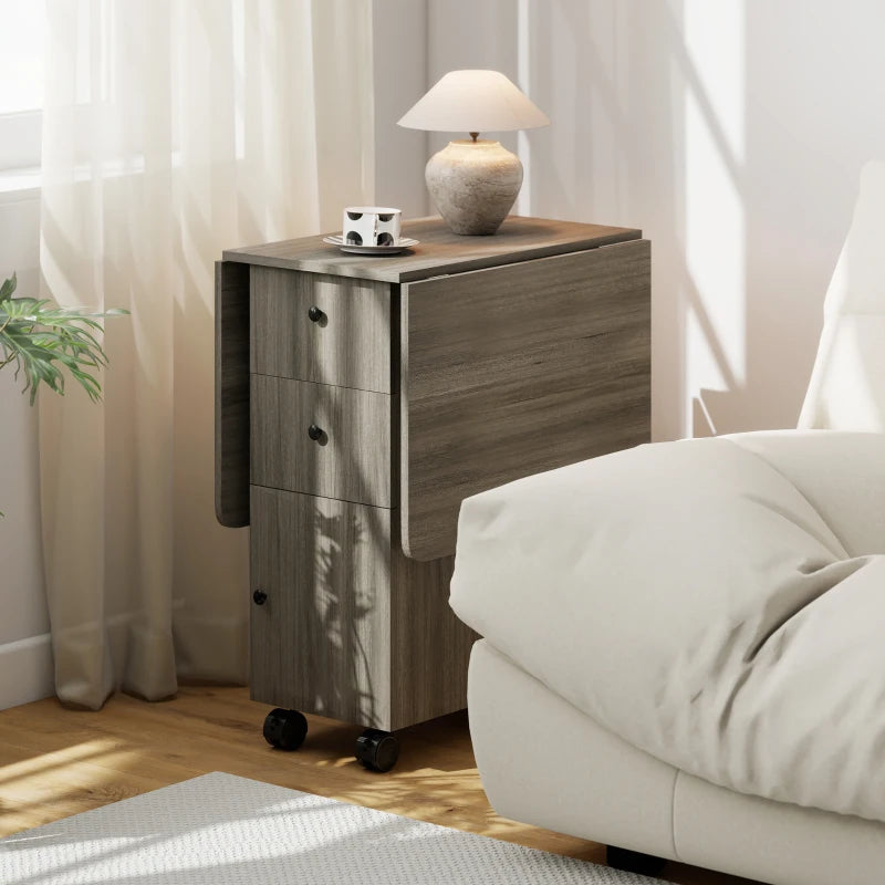 Multi-Storage Grey Drop Leaf Dining Table for Six - Space-Saving, Stylish, Perfect for Modern Homes