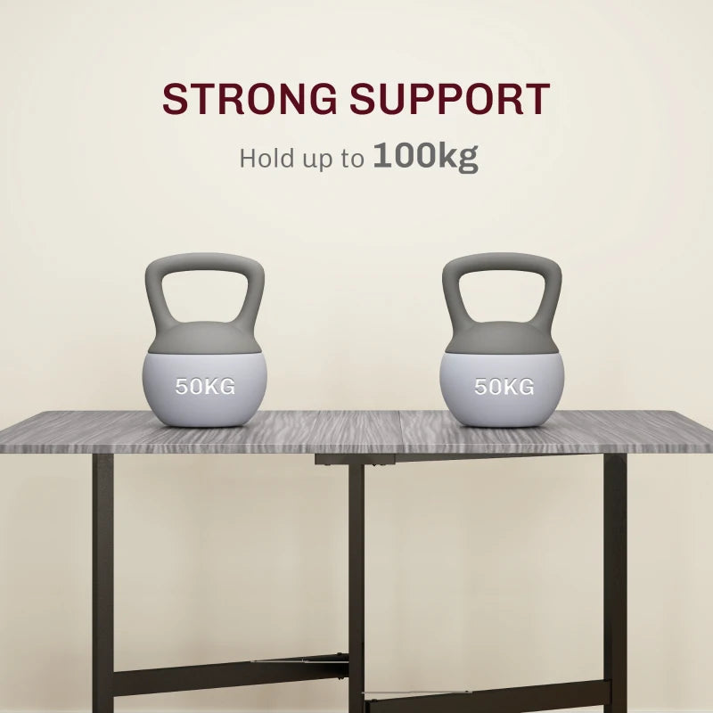 Unique Six-Seater Drop-Leaf Dining Table on Wheels - Stylish Grey Wood-Effect for Modern Homes