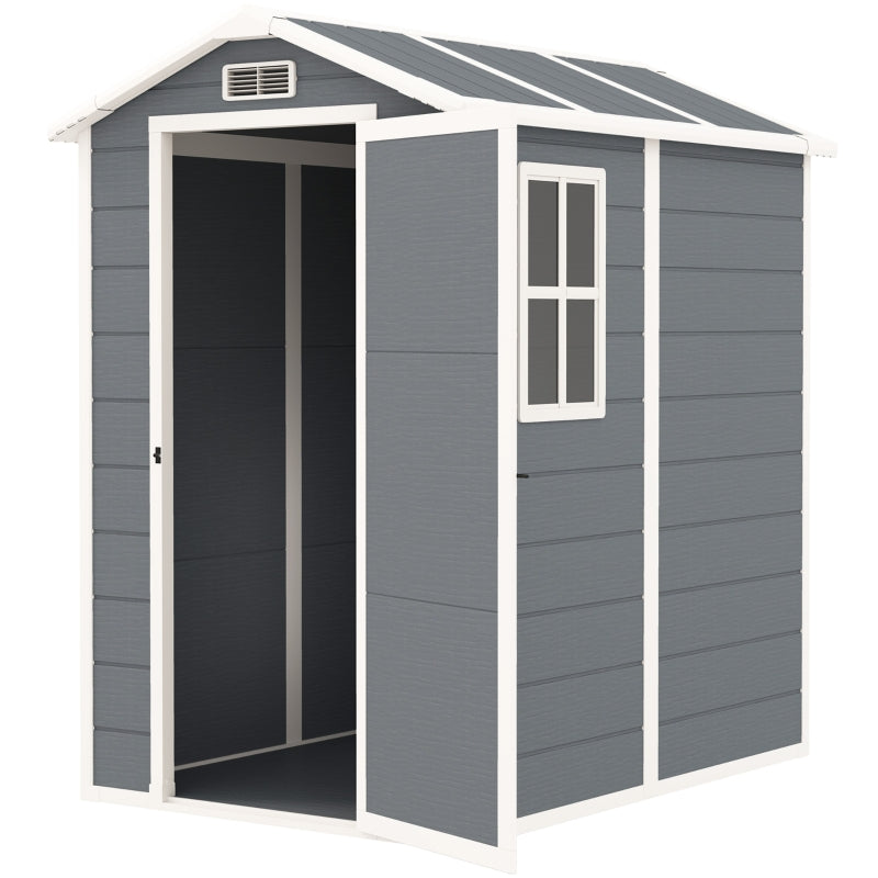 4 x 6ft Grey Plastic Garden Shed - Lockable Tool Storage with Floor, Window & Vents, Zero Maintenance Resin Outdoor Shed
