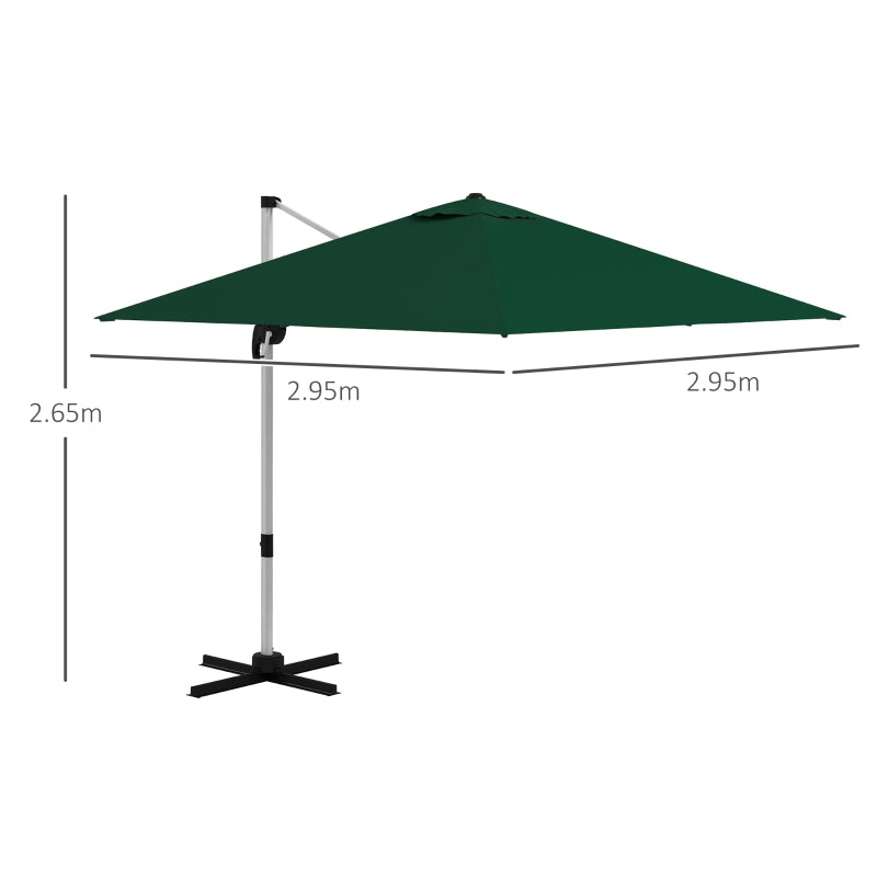 3m x 3m Square Cantilever Parasol with Cross Base - Aluminium Frame