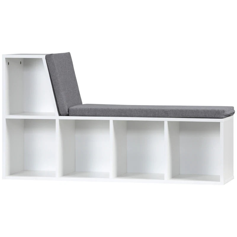 Stylish White Bookcase Storage Shelf with Cushioned Reading Seat - Perfect Bookshelf Cabinet for Study & Living Room