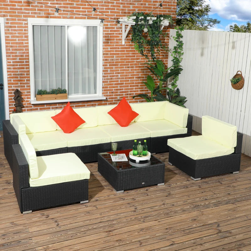 7 Piece Rattan Garden Set With Glass-Top Table