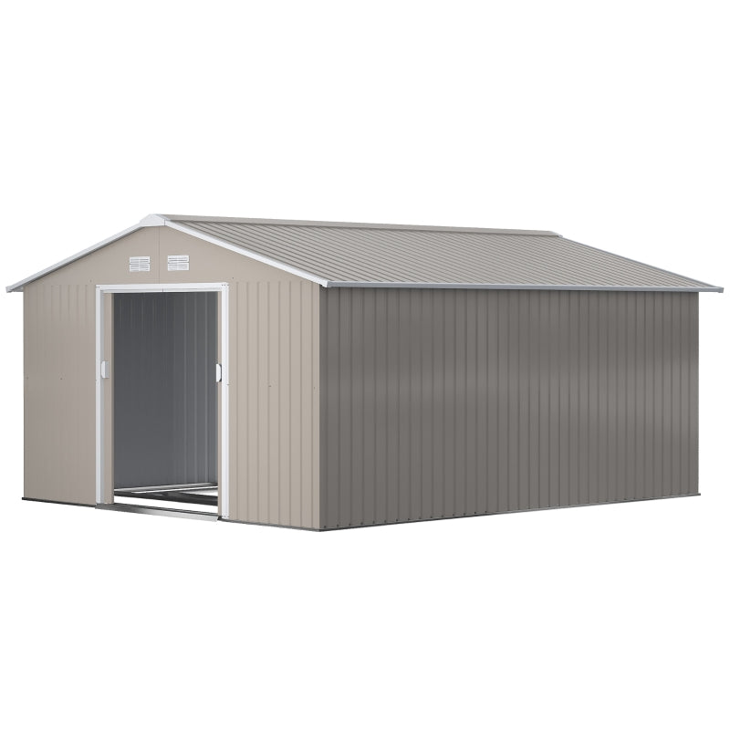 13ft x 11ft Light Grey Metal Shed With Foundation Kit Ventilation & Doors