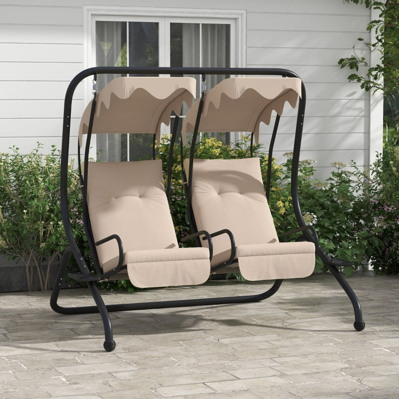Beige Garden Swing Chair with Canopy - 2-Seater