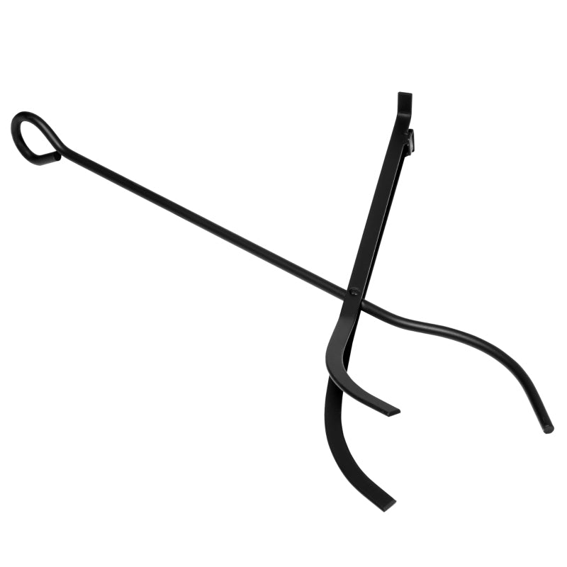 Metal Firewood Log Holder Rack - 2 Layer Indoor Outdoor Fireplace Wood Storage with Tools & Hooks, Black, 40L x 30W x 74.5H cm