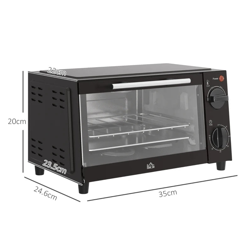 Compact 9L Mini Oven & Electric Grill - Adjustable Temp, Timer, Dishwasher Safe Tray, 750W, Black Countertop Toaster Oven