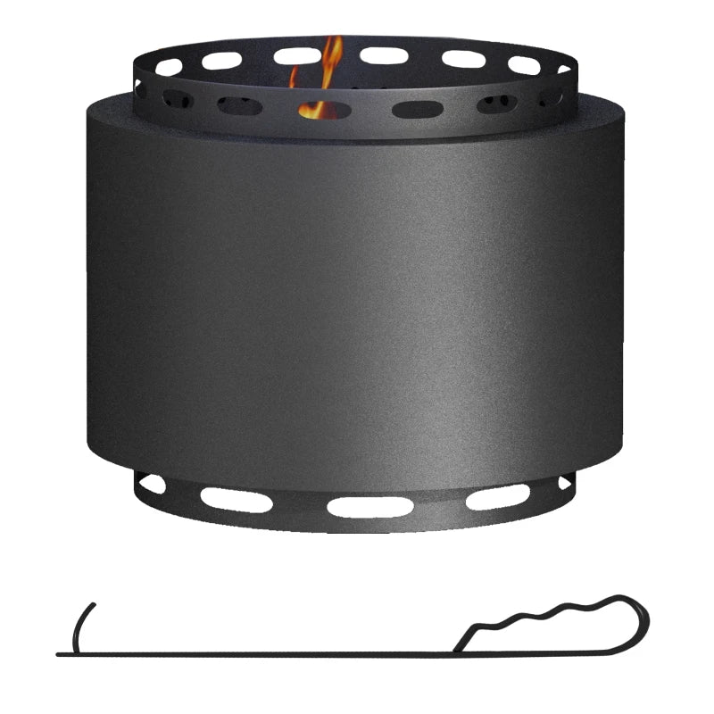 Portable Smokeless Fire Pit 48.5cm - Black Metal Wood Burning Firepit with Poker for Garden, Camping & Bonfire Parties