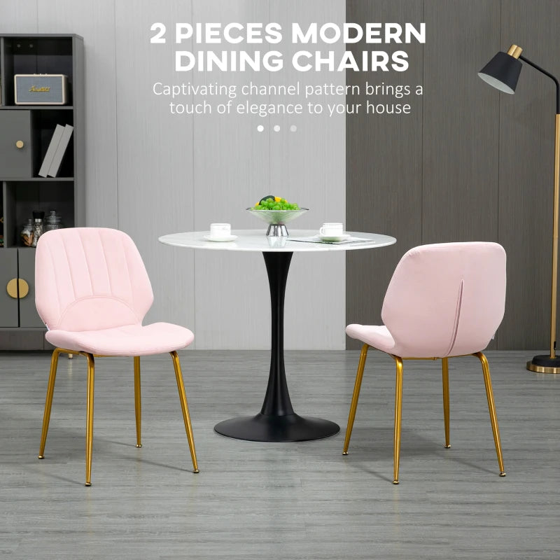 Velvet Dining Chairs Set of 2 - Stylish Pink Upholstered Dining Room Chairs with Backrest, Padded Seat & Steel Legs