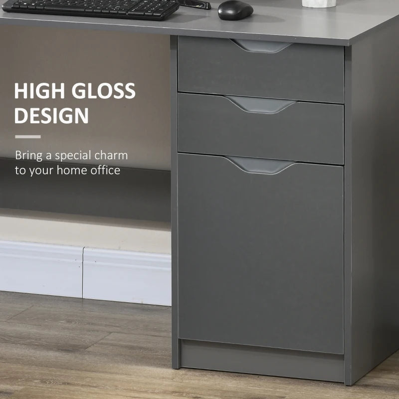 High Gloss Computer Desk with Drawers - Stylish 120x60cm Home Office Workstation & Storage Cabinet in Grey