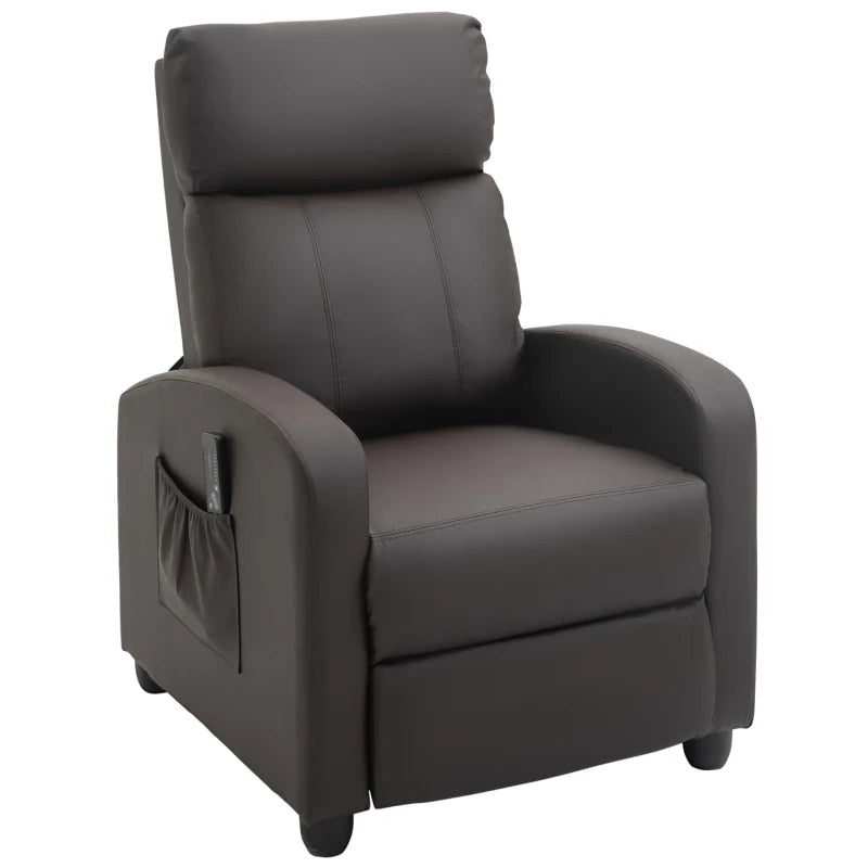 Massage Recliner Armchair in Faux Leather with Adjustable Leg Rest and Side Pocket for Living Room, Brown