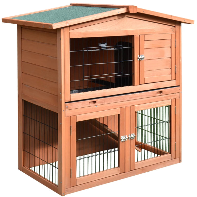 Outdoor Rabbit Hutch & Guinea Pig Cage - 2-Tier Bunny Home with No-Leak Tray, 100.5 x 55 x 101 cm