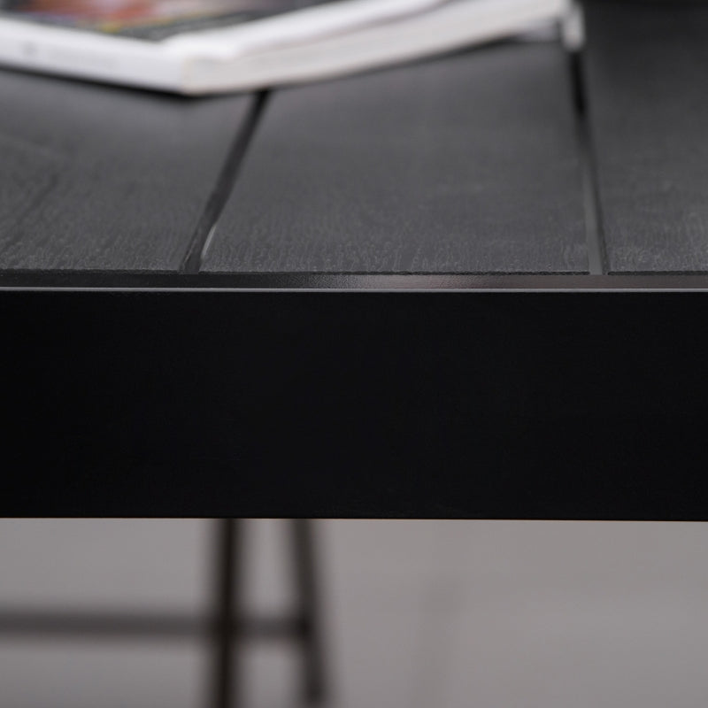 Black Aluminium Outdoor Dining Table for 8, Faux Wood Top, 190x90x74cm