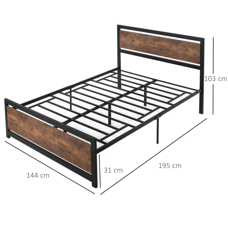 Double Size Metal Bed Frame with Headboard & Footboard - Sturdy Slat Support & Underbed Storage - Ideal Bedroom Furniture for Adults