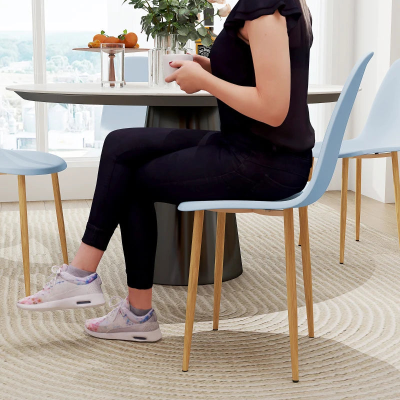 Modern Light Blue Dining Chairs Set of 4 - Stylish Kitchen Chairs with Backrest & Steel Legs for Dining Room & Living Room