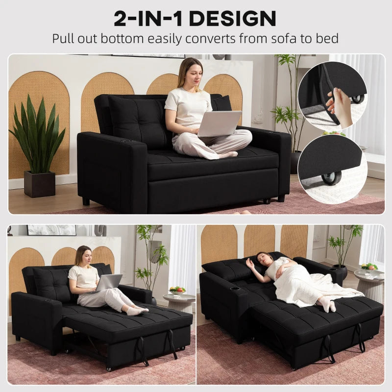 Stylish Black Two-Seater Pull-Out Sofa Bed for Compact Living Spaces