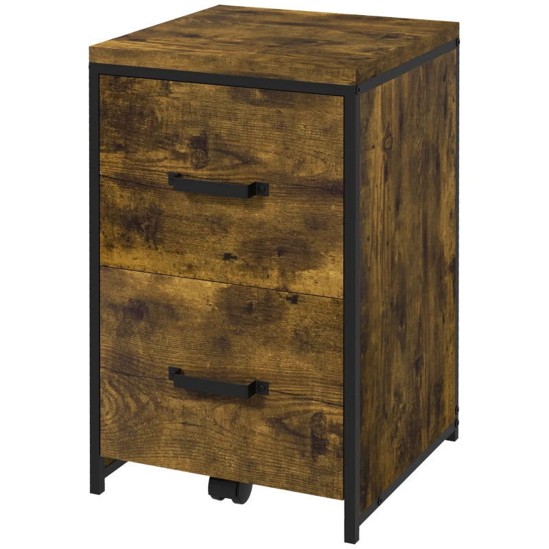 Vinsetto 2-Drawer Industrial File Cabinet - Rustic Brown Vertical Organizer for A4 Hanging File Folders - Home Office Storage