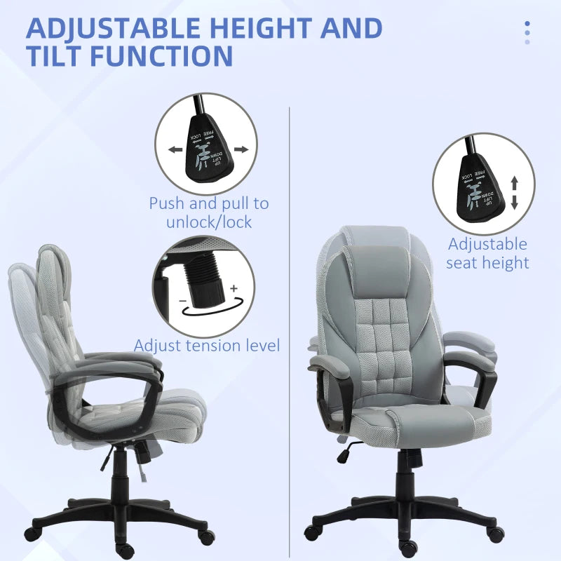 Ergonomic Grey Faux Leather Office Chair - Stylish, Comfortable Desk Seating for Home & Office Use