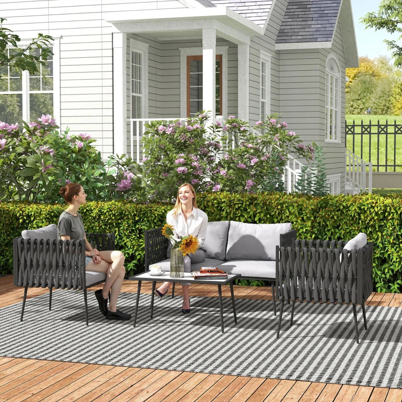 Light Grey 4-Piece Garden Furniture Set with Cushions - Outdoor Patio Seating
