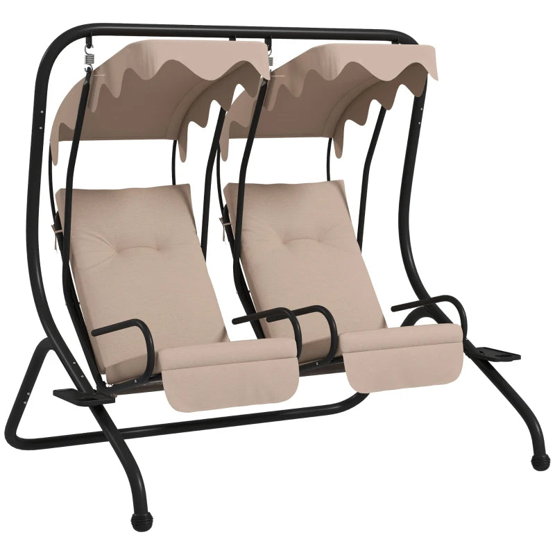 Beige Garden Swing Chair with Canopy - 2-Seater