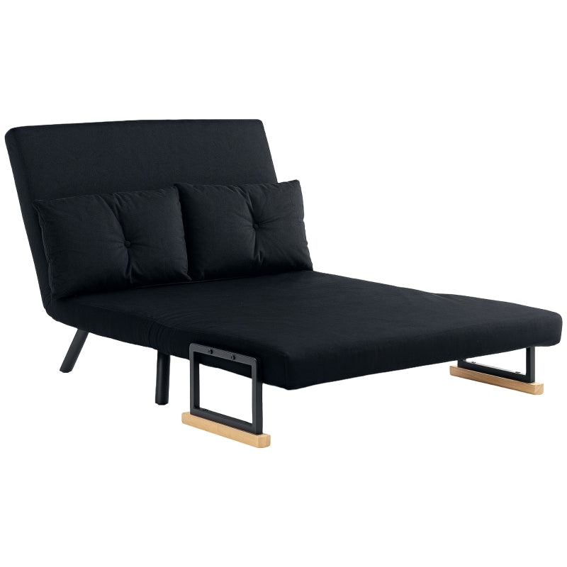 Velvet-Feel Double Sofa Bed with Pillows in Black - Versatile 4-in-1 Design for Comfort and Style