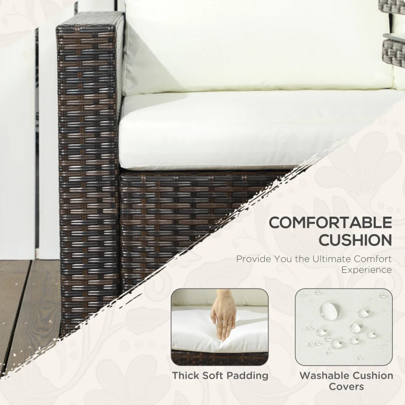 10 Seater Mixed Brown Rattan Corner Sofa - Cream Cushions