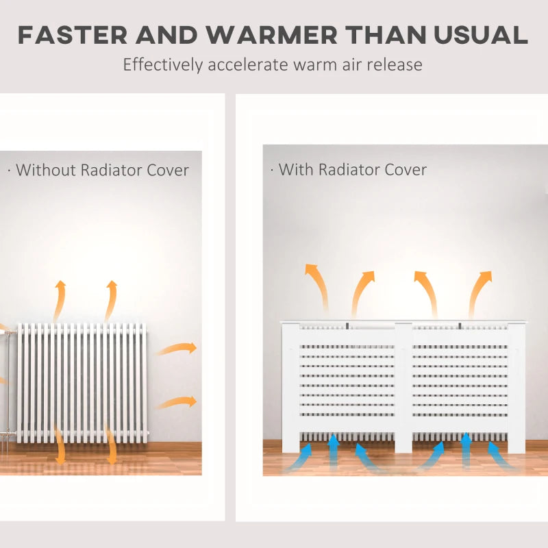 Modern White MDF Radiator Cover Cabinet with Horizontal Slats for Living Room Bedroom 152L x 19W x 81H cm