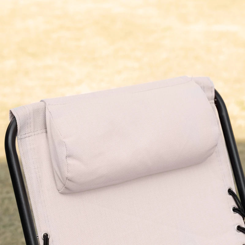 Beige Folding Rocking Outdoor Chair with Headrest