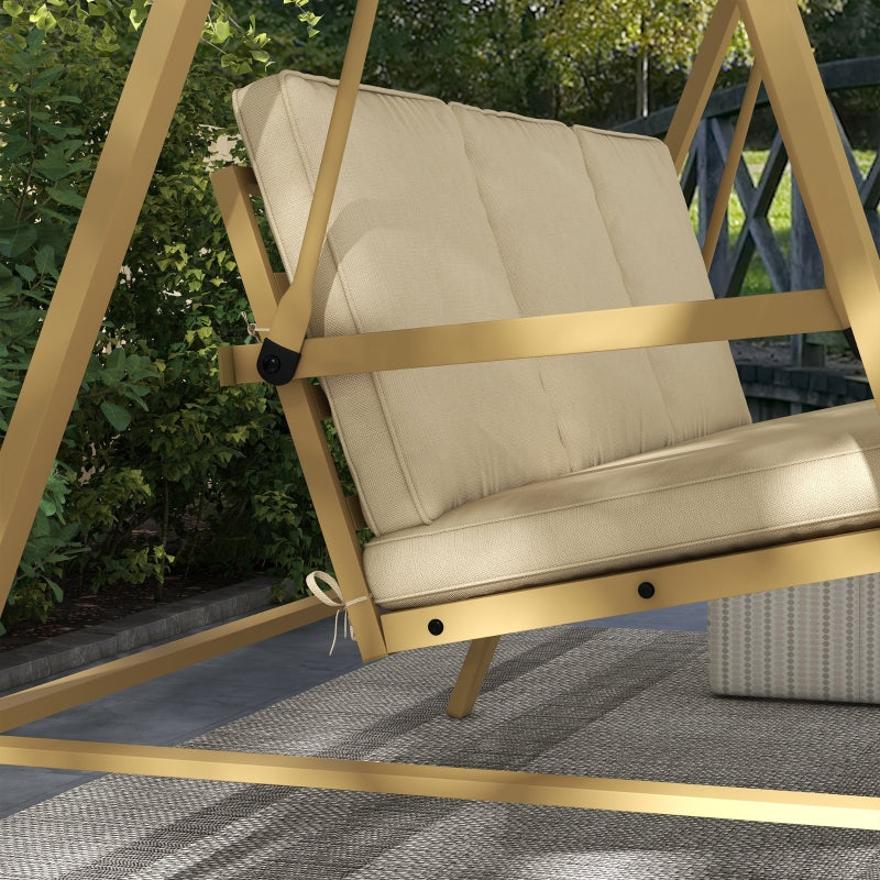 Beige 3-Seat Garden Swing Chair with Adjustable Canopy