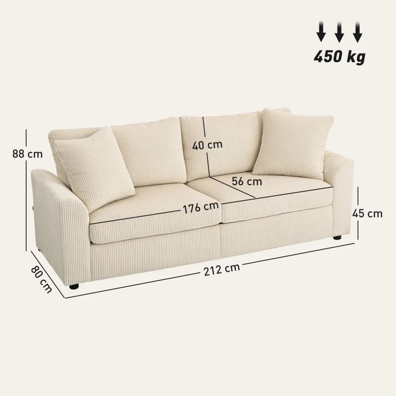 Modern 3-Seater Fabric Sofa with Spring Cushions and Scatter Cushions for Living Room or Home Office