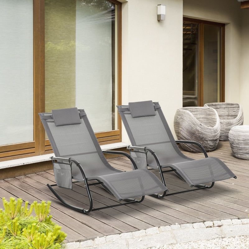 Grey Outdoor Rocking Chair Set with Mesh Fabric and Storage Bag