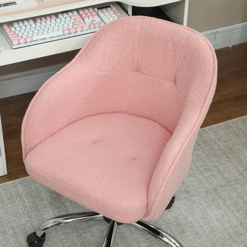 Pink Teddy Fleece Office Chair 46-56 cm - Cozy, Stylish, Adjustable Ergonomic Seating for Home & Office
