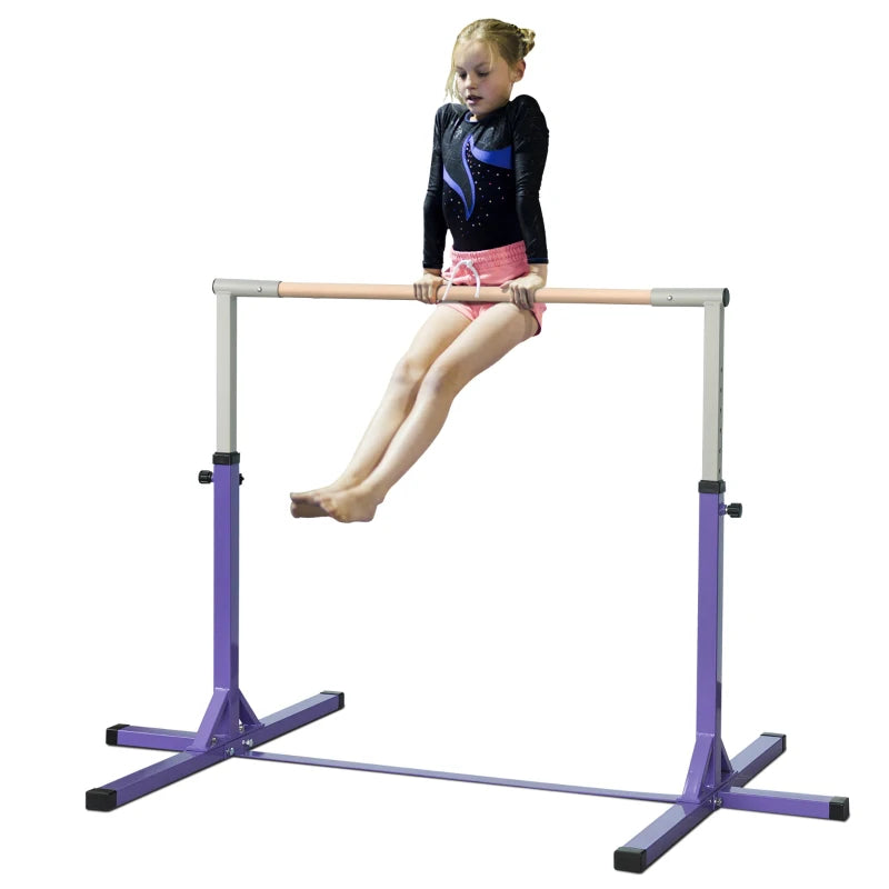 Adjustable Steel Frame Horizontal Gymnastics Bar for Kids Home Gym Training Purple