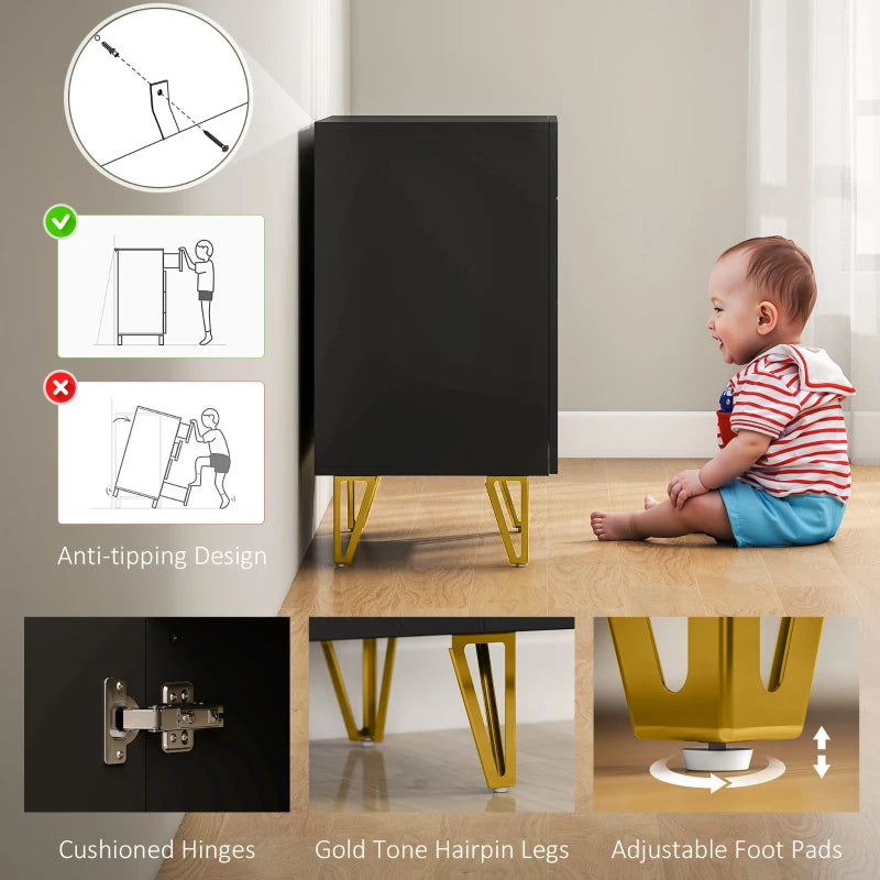 Modern Luxe High Gloss Black Sideboard with Hairpin Legs - Stylish Storage Solution for Contemporary Living Rooms
