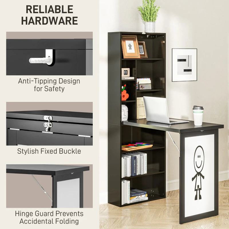 Modern Black Three-Part Work Desk with Storage and Writing Board - Stylish Home Office Furniture for Productivity