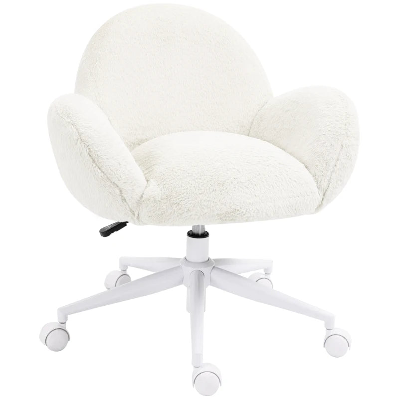 Cute Fluffy Makeup Vanity Chair with Rolling Wheels - Cream White Desk Chair for Bedroom & Living Room Decor