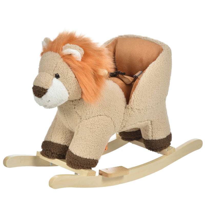 Kids Lion Rocking Horse with Roaring Sound and Safety Seatbelt for Fun Playtime