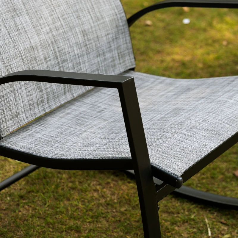 Grey Rocking Chair Bistro Set with Glass Table for Outdoor Spaces