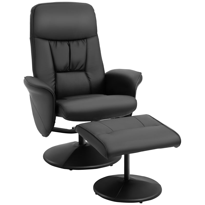 Stylish Swivel Recliner Chair with Footstool in Black PU Leather for Living Room Comfort