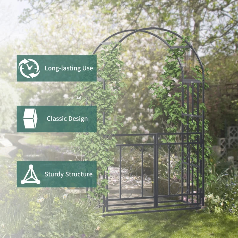 Metal Garden Arch with Double Gates for Climbing Plants, Roses, Vines - Outdoor Wedding Arbor