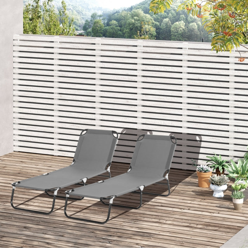 Grey Foldable Sun Loungers Set with Adjustable Backrest