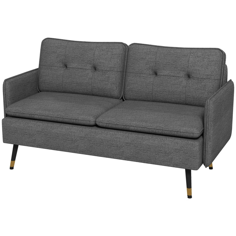 Modern Two-Seater Sofa with Button Tufting and Cushions, Stylish Loveseat for Living Room or Guest Room, Dark Grey