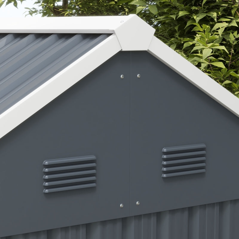 7x6ft Dark Grey Galvanised Garden Shed with Latch - Durable Outdoor Storage Solution